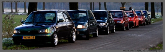 Lange rij Micra's in omgeving Almelo/Delden